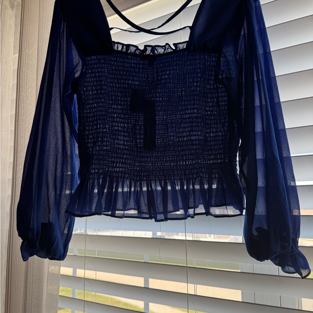 Elegant Navy Blue Sheer Women's Top